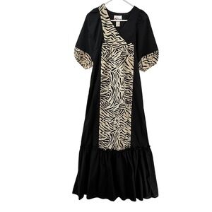 Vintage Sidan Hawaii Dress Womens Small Zebra Animal Print Puff Sleeves 80s
